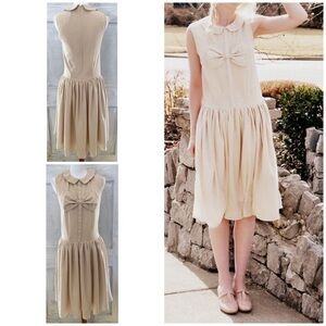 NWT PEPALOVES Bow Front Peter Pan Collar Dress XS​​​​​